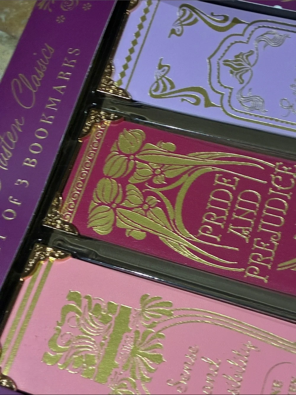 Jane Austin Classics- 3 golden trimmed bookmarks